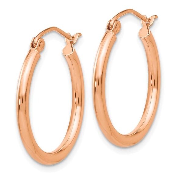 2mm, 14k Rose Gold Polished Round Hoop Earrings, 20mm (3/4 Inch) - Picture 2 of 5